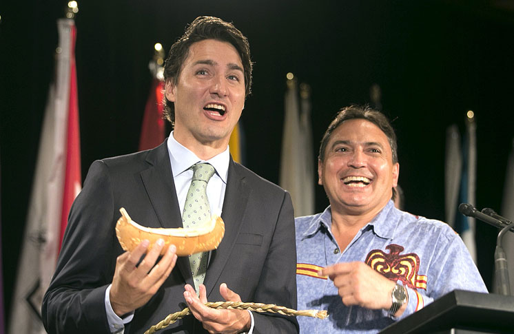 Justin Trudeau and Perry Bellegarde After Addressing AFN Congress