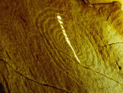 Sun dagger on petroglyphs on top of the Fajada Butte 