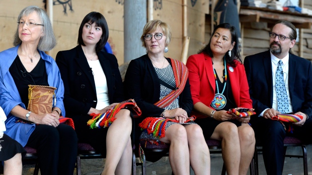 Photo of the Commissioners in the Missing and Murdered Indigenous Women and Girls Inquiry | Image Source: Justin Tang, Canadian Press