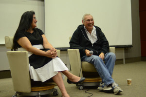 Noel Starblanket (right) is the subject of Trudy’s documentary From Up North. He answered questions after a screening event at the University of Regina on May 24.